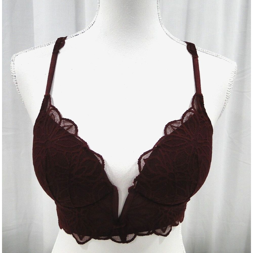 Victoria's Secret PINK Maroon Lace Racerback Date Push‎ Up Bra S